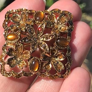 Amber & Brass Brooch